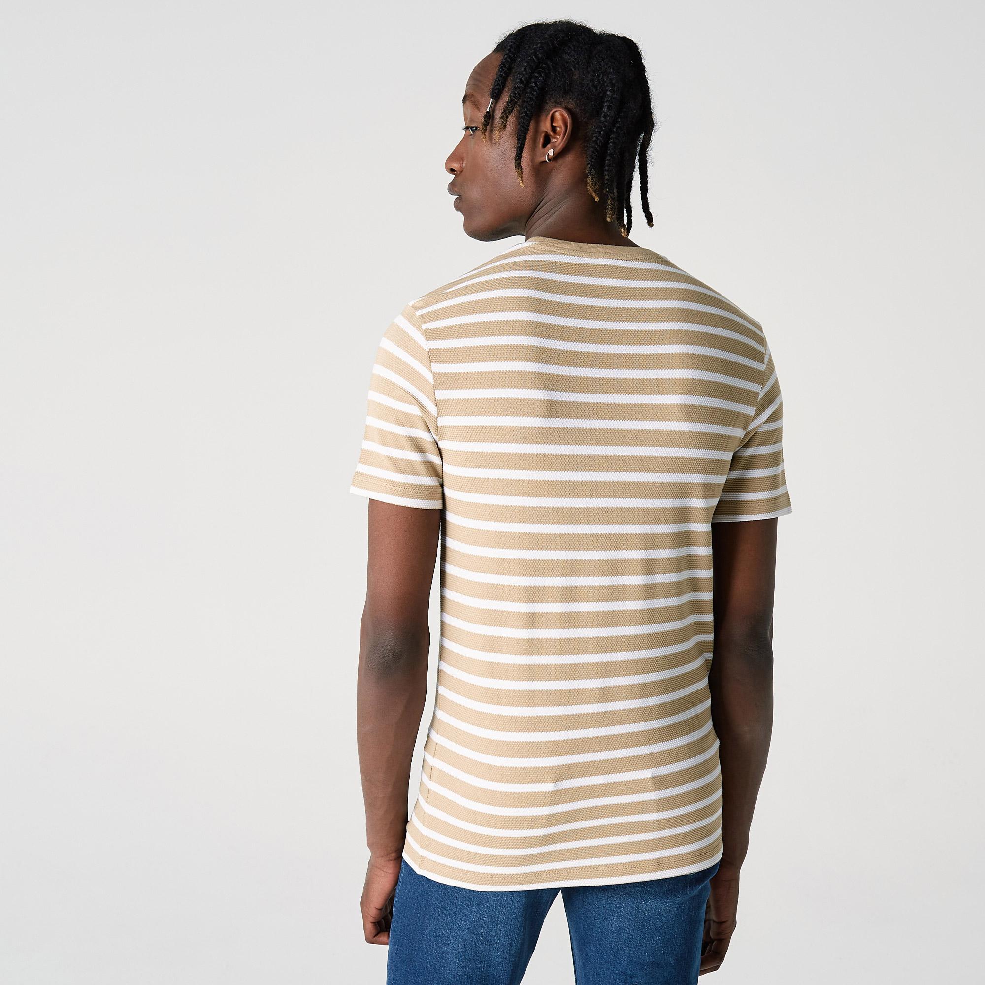 Lacoste Erkek Slim Fit Bisiklet Yaka Çizgili Kahverengi T-Shirt