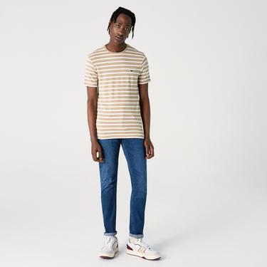 Lacoste Erkek Slim Fit Bisiklet Yaka Çizgili Kahverengi T-Shirt