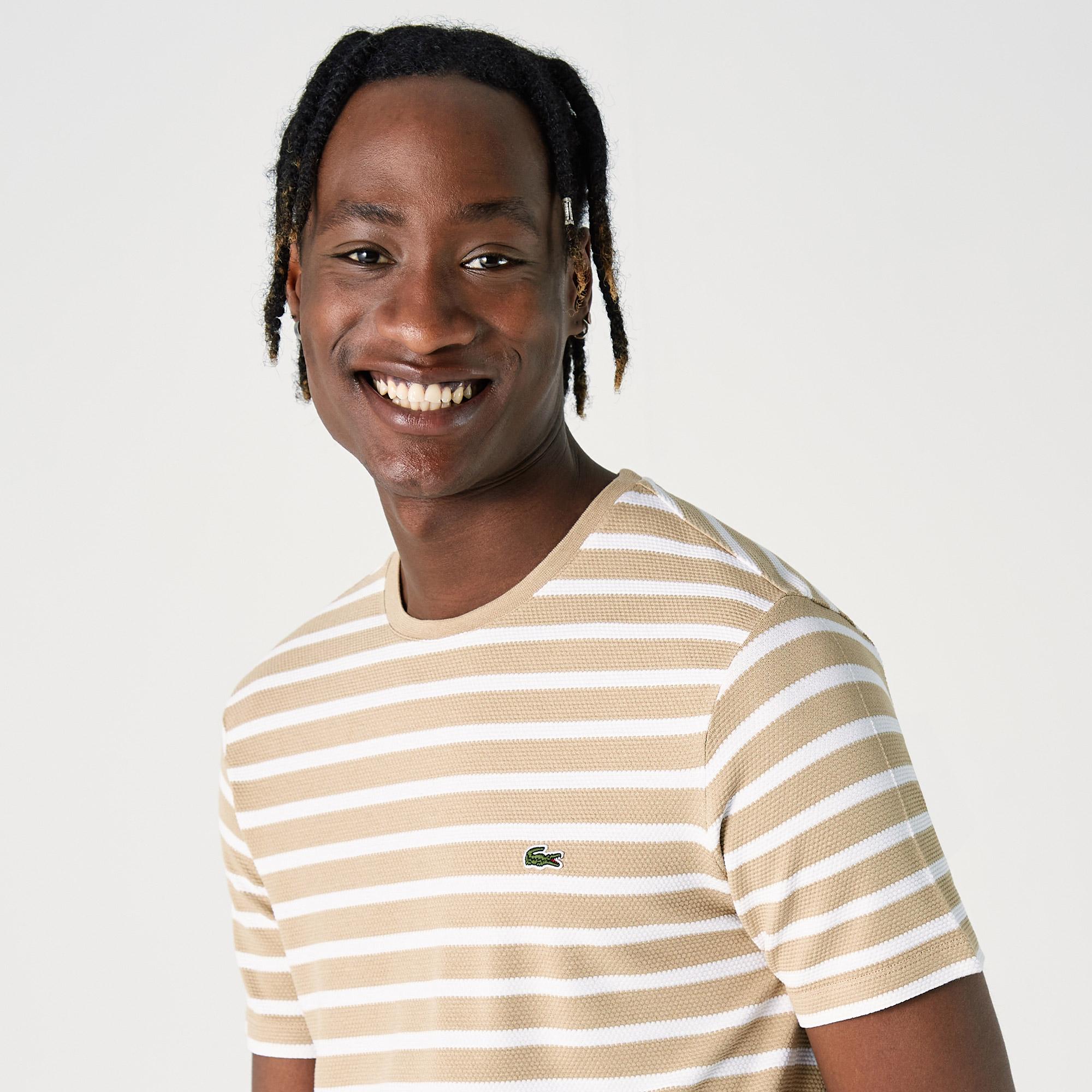 Lacoste Erkek Slim Fit Bisiklet Yaka Çizgili Kahverengi T-Shirt