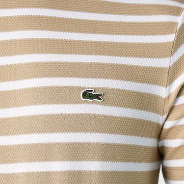 Lacoste Erkek Slim Fit Bisiklet Yaka Çizgili Kahverengi T-Shirt