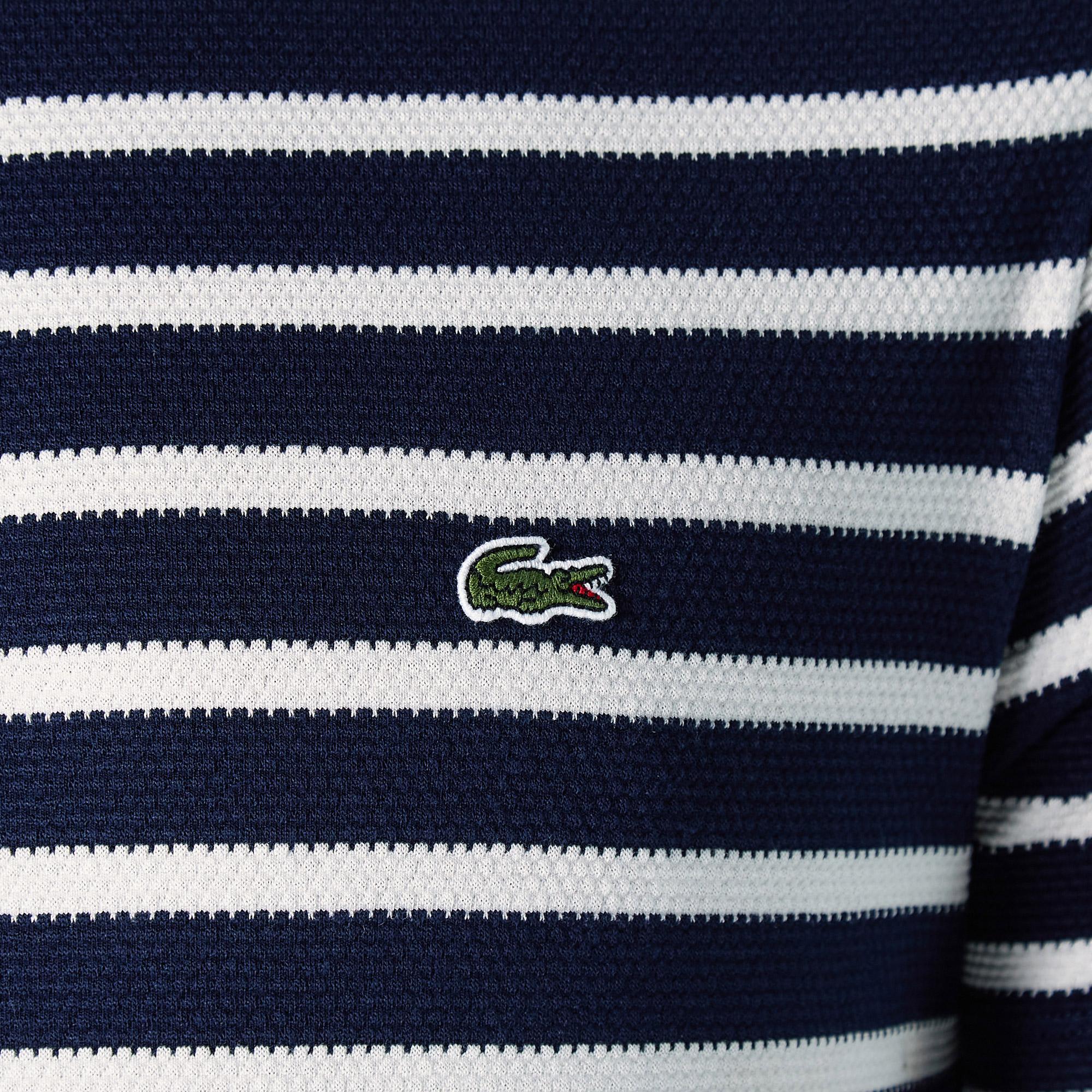 Lacoste Erkek Slim Fit Bisiklet Yaka Çizgili Lacivert T-Shirt