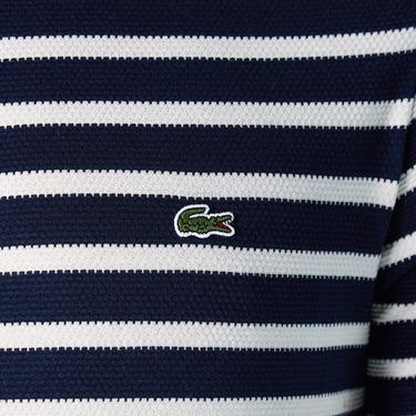  Lacoste Erkek Slim Fit Bisiklet Yaka Çizgili Lacivert T-Shirt