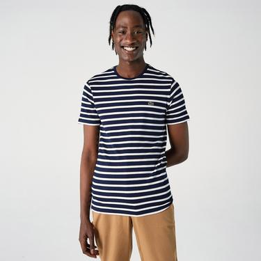  Lacoste Erkek Slim Fit Bisiklet Yaka Çizgili Lacivert T-Shirt