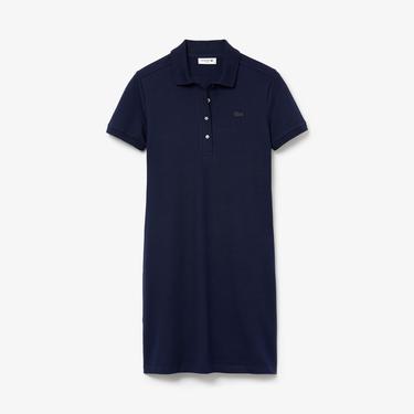  Kadın Slim Fit Kısa Kollu Polo Yaka Lacivert Elbise