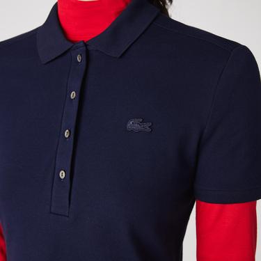  Kadın Slim Fit Kısa Kollu Polo Yaka Lacivert Elbise