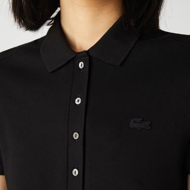  Lacoste Kadın Slim Fit Kısa Kollu Polo Yaka Siyah Elbise