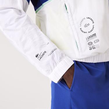  Lacoste SPORT Erkek Kapüşonlu Suya Dayanıklı Renk Bloklu Beyaz Ceket