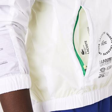  Lacoste SPORT Erkek Kapüşonlu Suya Dayanıklı Renk Bloklu Beyaz Ceket