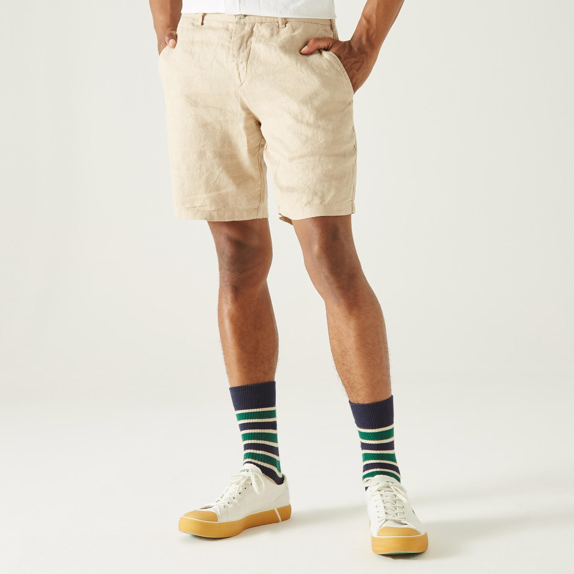 Lacoste Erkek Slim Fit Keten Bej Bermuda