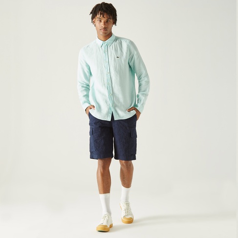  Lacoste Erkek Lacivert Desenli Bermuda