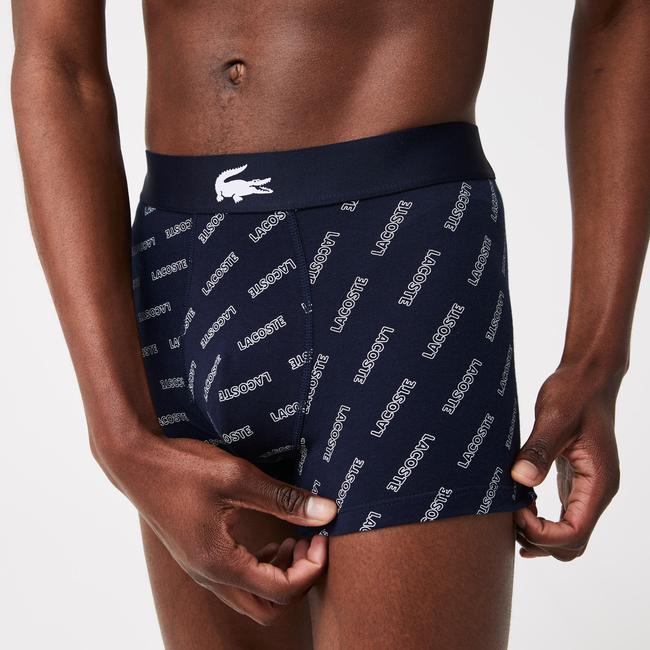  Lacoste Erkek Desenli 3'lü Lacivert Boxer