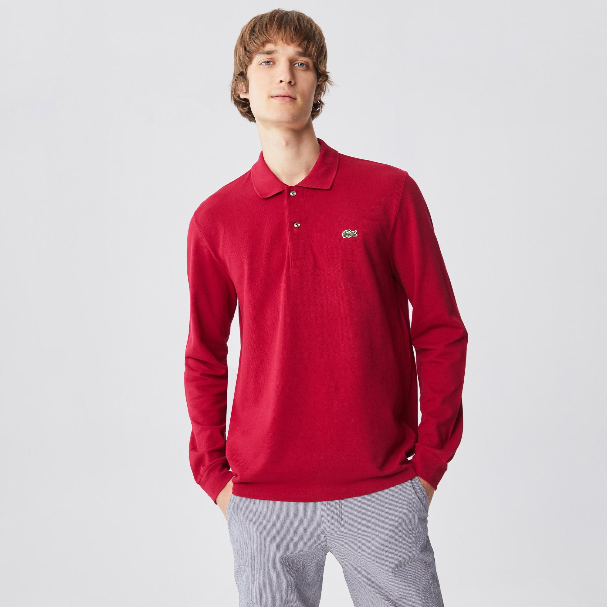 Lacoste Erkek Classic Fit Uzun Kollu Bordo Polo