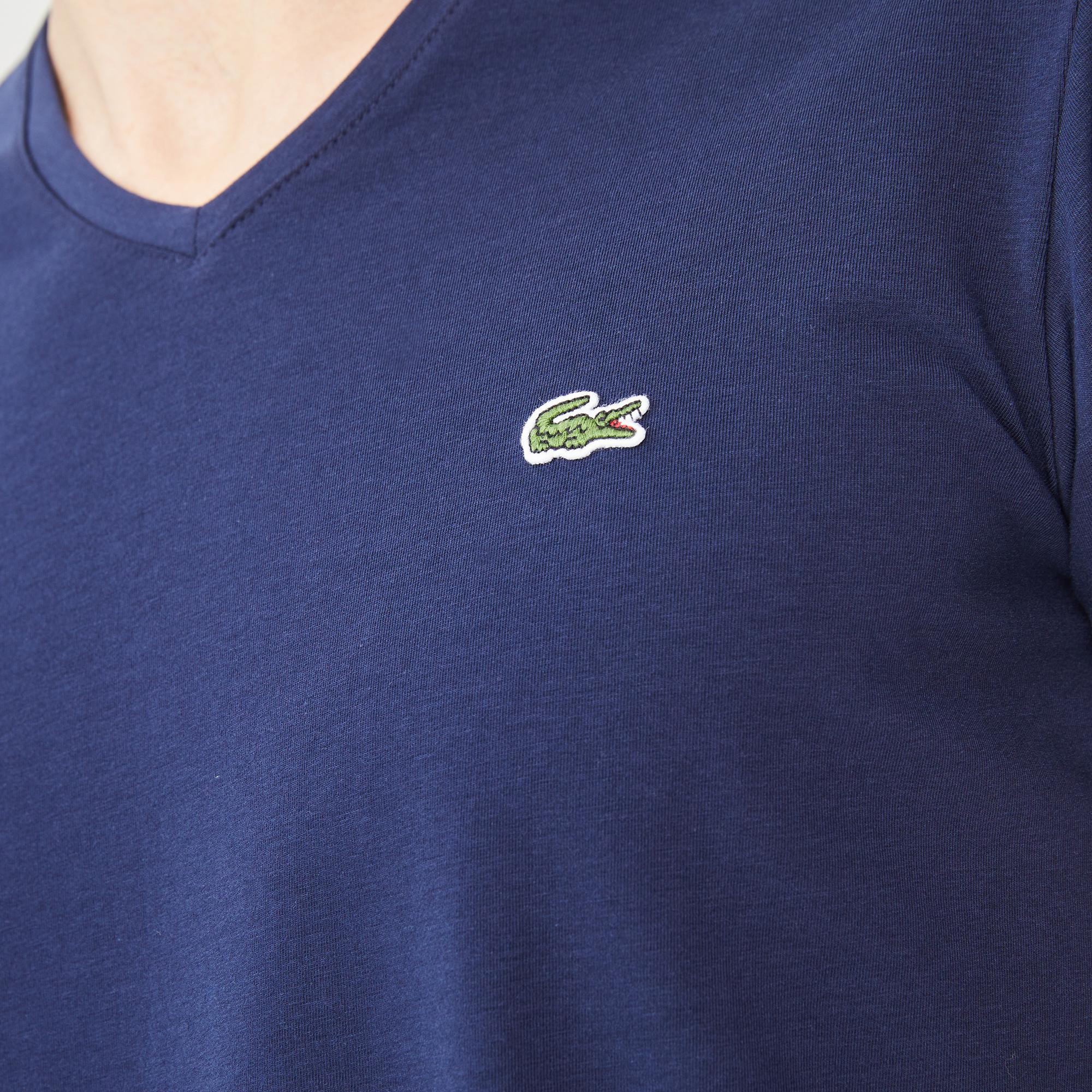 Lacoste V Yaka Lacivert T-Shirt
