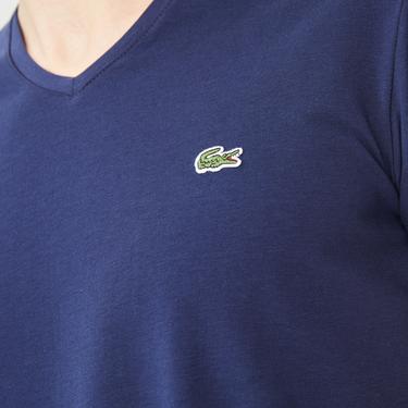  Lacoste V Yaka Lacivert T-Shirt