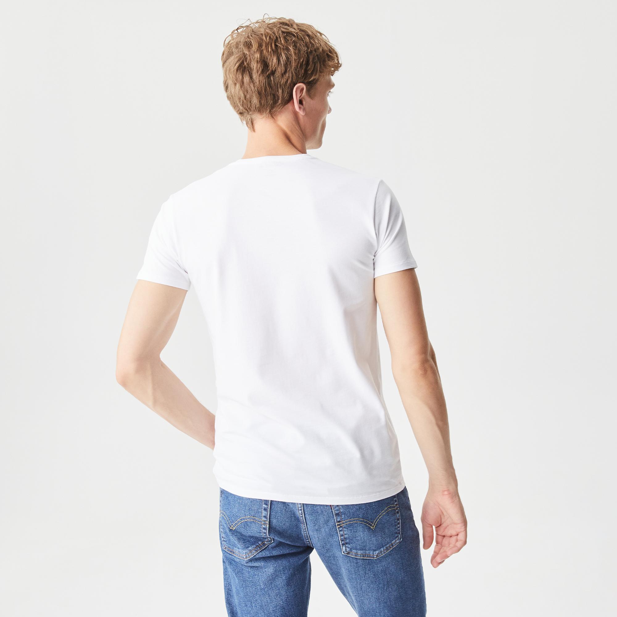 Erkek Slim Fit V Yaka Beyaz T-Shirt