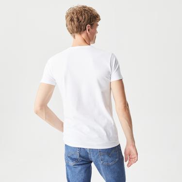  Erkek Slim Fit V Yaka Beyaz T-Shirt