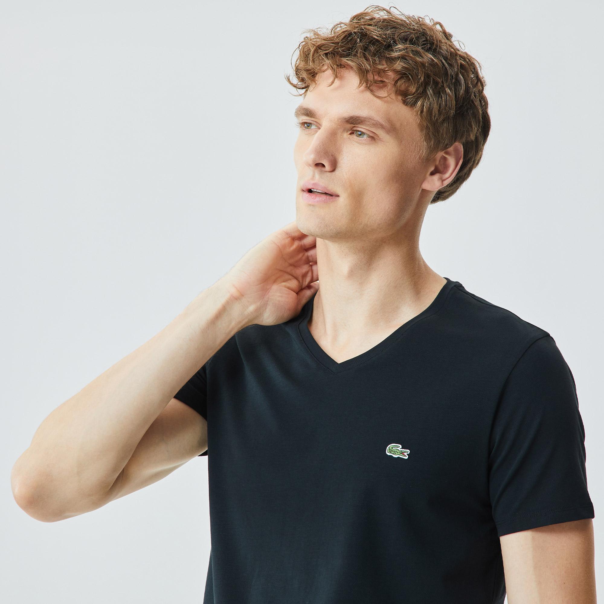 Lacoste Erkek Slim Fit V Yaka Siyah T-Shirt