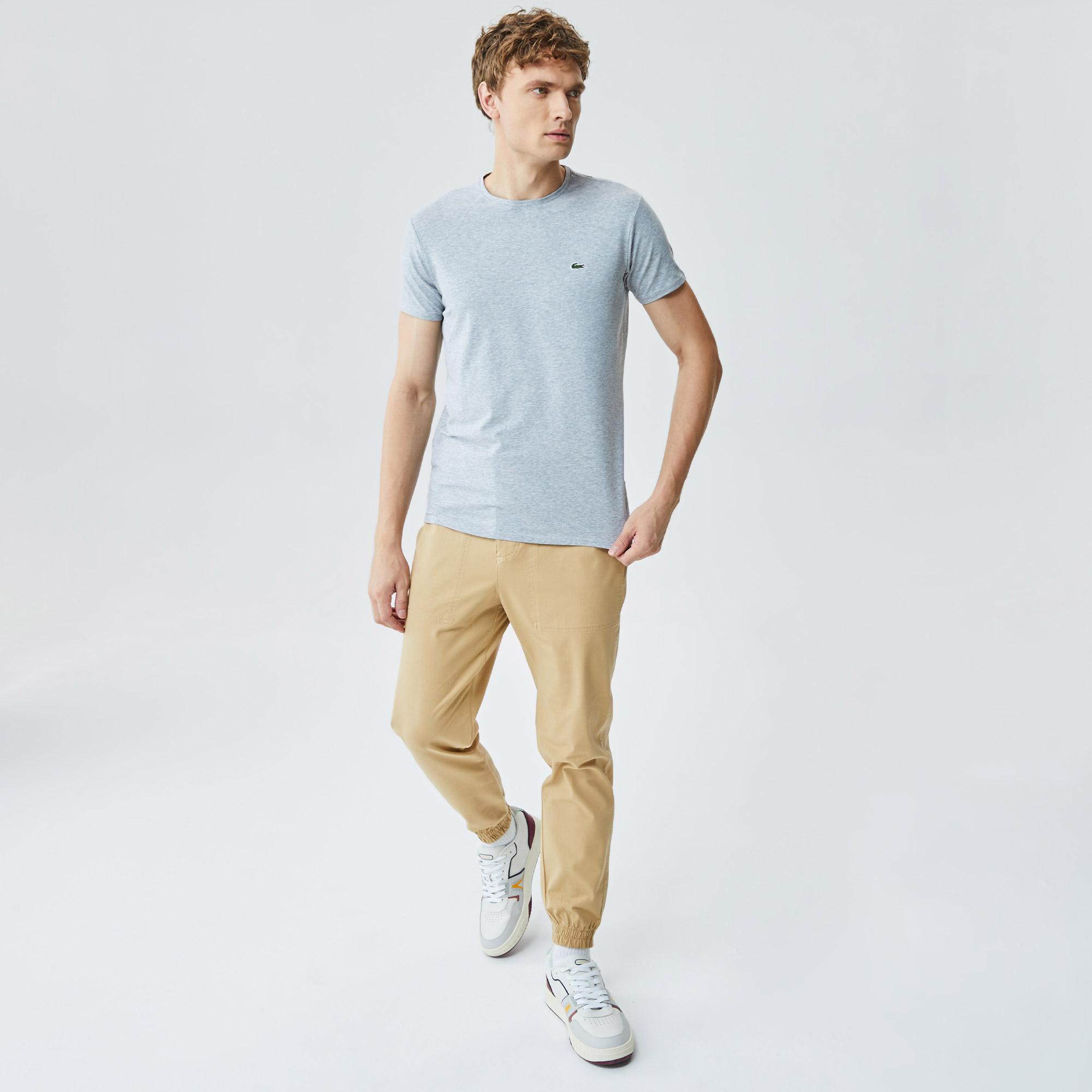 Erkek Slim Fit Bisiklet Yaka Gri T-Shirt