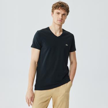  Lacoste Erkek Slim Fit V Yaka Siyah T-Shirt