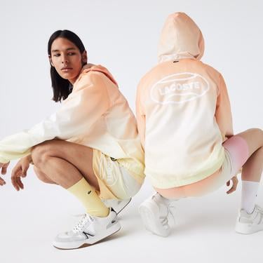  Lacoste L!VE Unisex Kapüşonlu Baskılı Turuncu Ceket