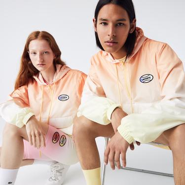  Lacoste L!VE Unisex Kapüşonlu Baskılı Turuncu Ceket