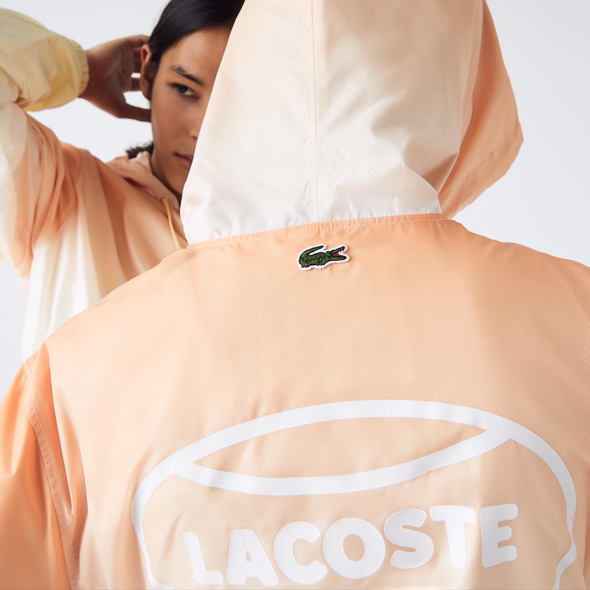 Lacoste L!VE Unisex Kapüşonlu Baskılı Turuncu Ceket