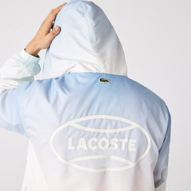  Lacoste L!VE Unisex Kapüşonlu Baskılı Mavi Ceket