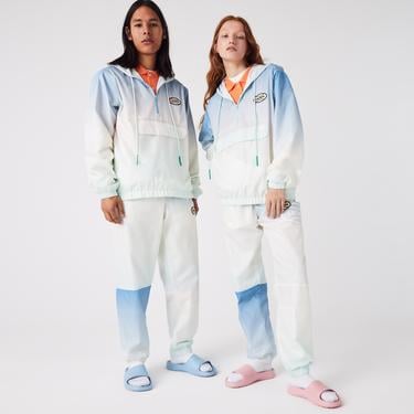  Lacoste L!VE Unisex Kapüşonlu Baskılı Mavi Ceket