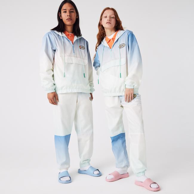  Lacoste L!VE Unisex Kapüşonlu Baskılı Mavi Ceket