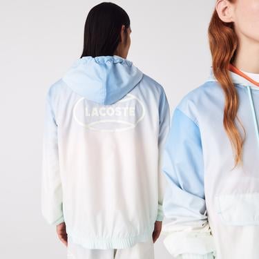  Lacoste L!VE Unisex Kapüşonlu Baskılı Mavi Ceket