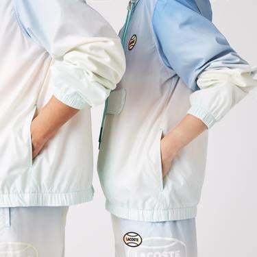  Lacoste L!VE Unisex Kapüşonlu Baskılı Mavi Ceket