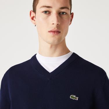  Erkek Regular Fit V Yaka Organik Pamuk Lacivert Triko