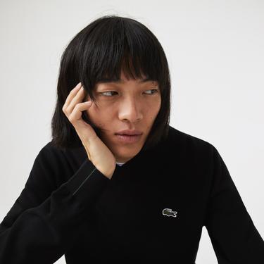  Erkek Regular Fit V Yaka Organik Pamuk Siyah Triko