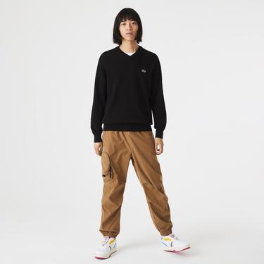  Erkek Regular Fit V Yaka Organik Pamuk Siyah Triko