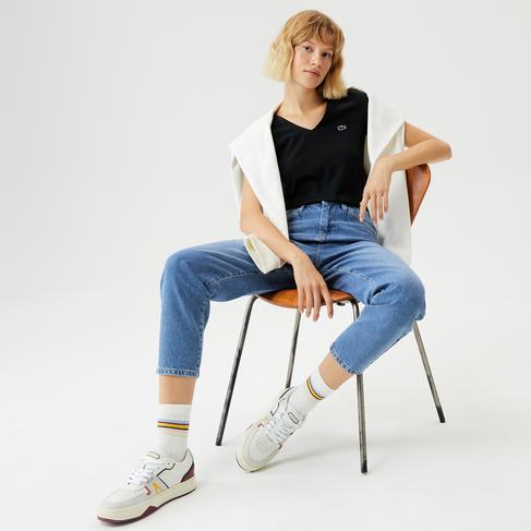  Kadın Slim Fit V Yaka Siyah T-Shirt