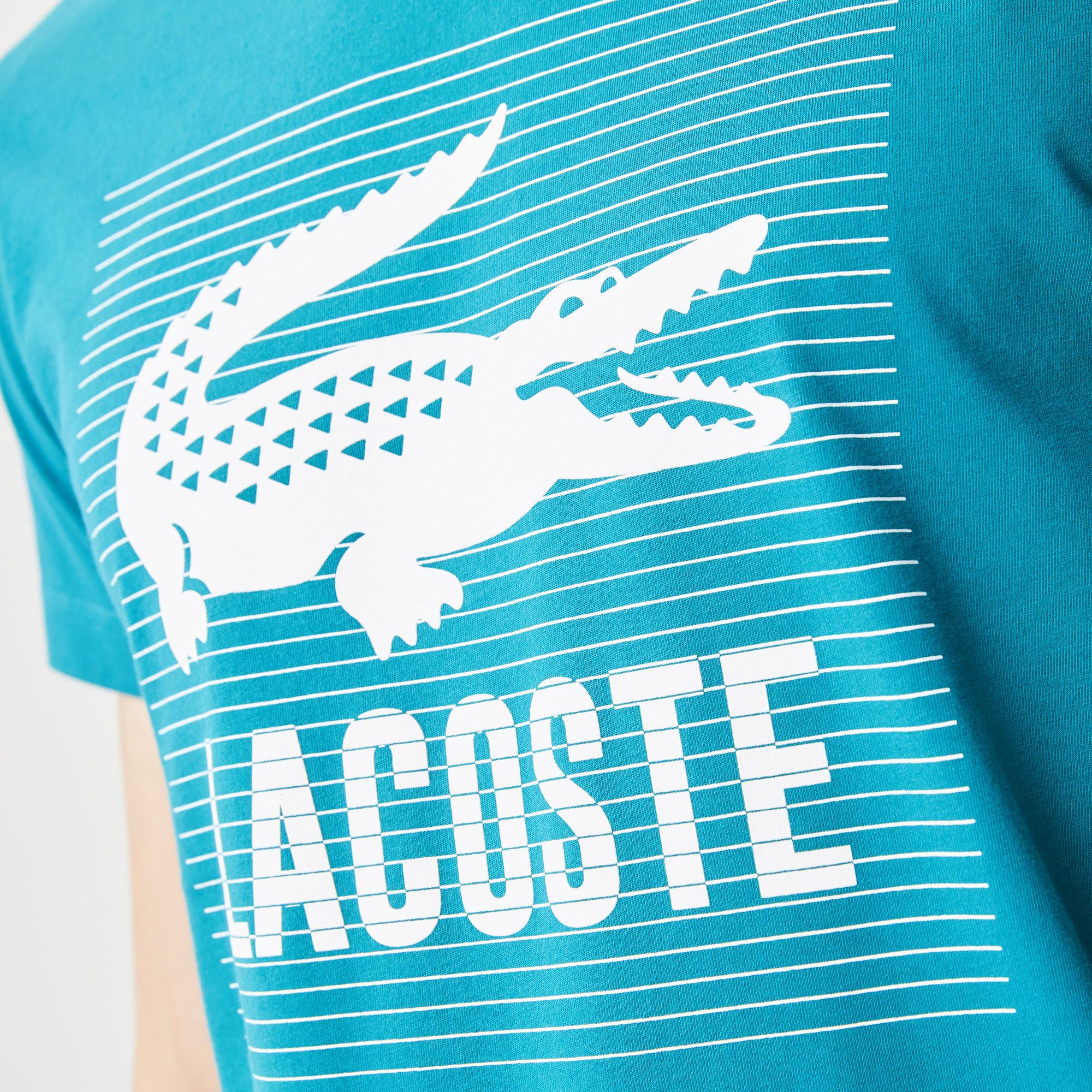 Lacoste Erkek Slim Fit Bisiklet Yaka Baskılı Mavi T-Shirt