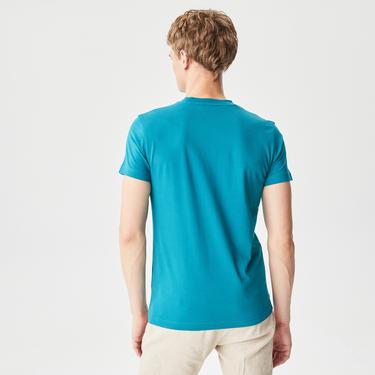  Lacoste Erkek Slim Fit Bisiklet Yaka Baskılı Mavi T-Shirt