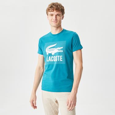  Lacoste Erkek Slim Fit Bisiklet Yaka Baskılı Mavi T-Shirt