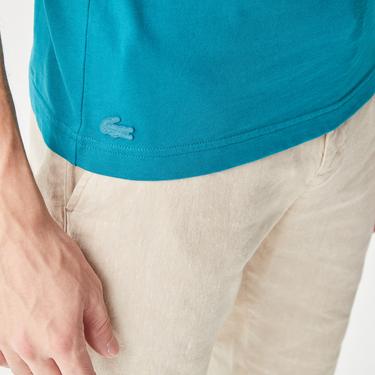  Lacoste Erkek Slim Fit Bisiklet Yaka Baskılı Mavi T-Shirt