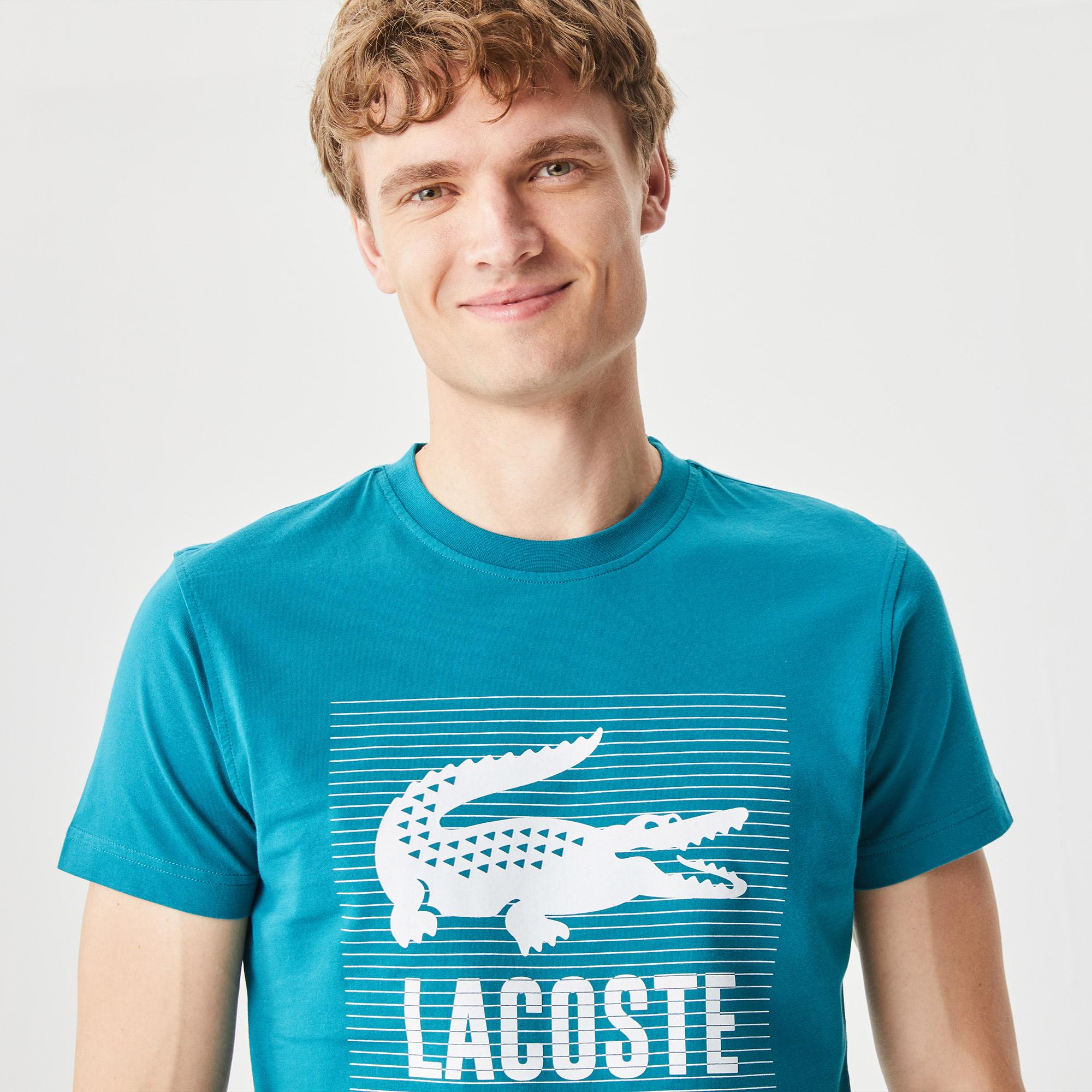 Lacoste Erkek Slim Fit Bisiklet Yaka Baskılı Mavi T-Shirt