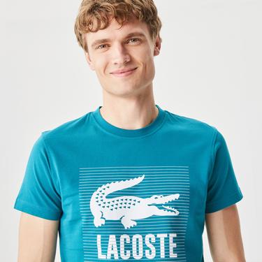 Lacoste Erkek Slim Fit Bisiklet Yaka Baskılı Mavi T-Shirt