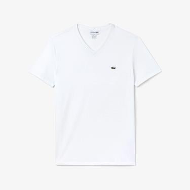  Lacoste Erkek Slim Fit V Yaka Beyaz T-Shirt