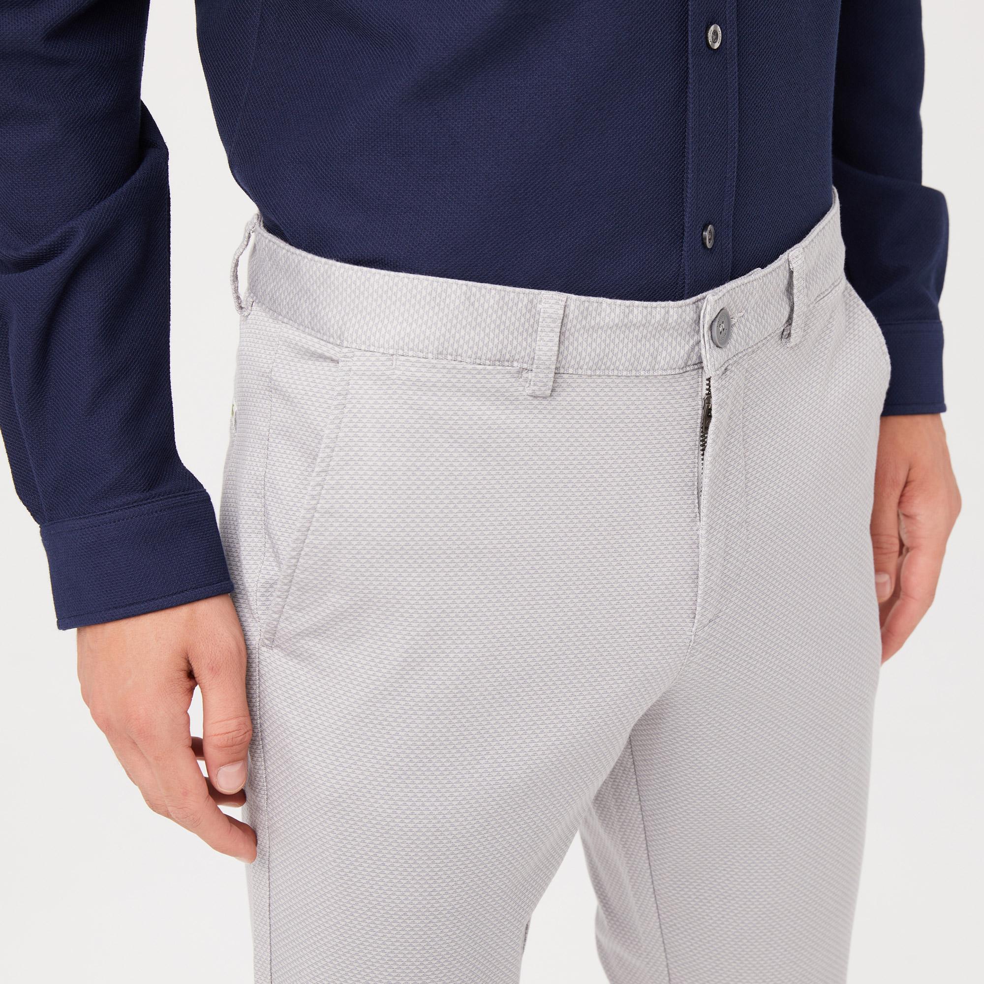 Erkek Slim Fit Baskılı Açık Gri Pantolon