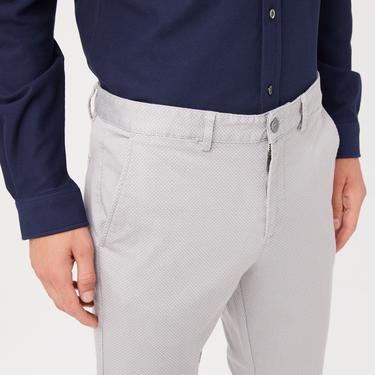  Erkek Slim Fit Baskılı Açık Gri Pantolon