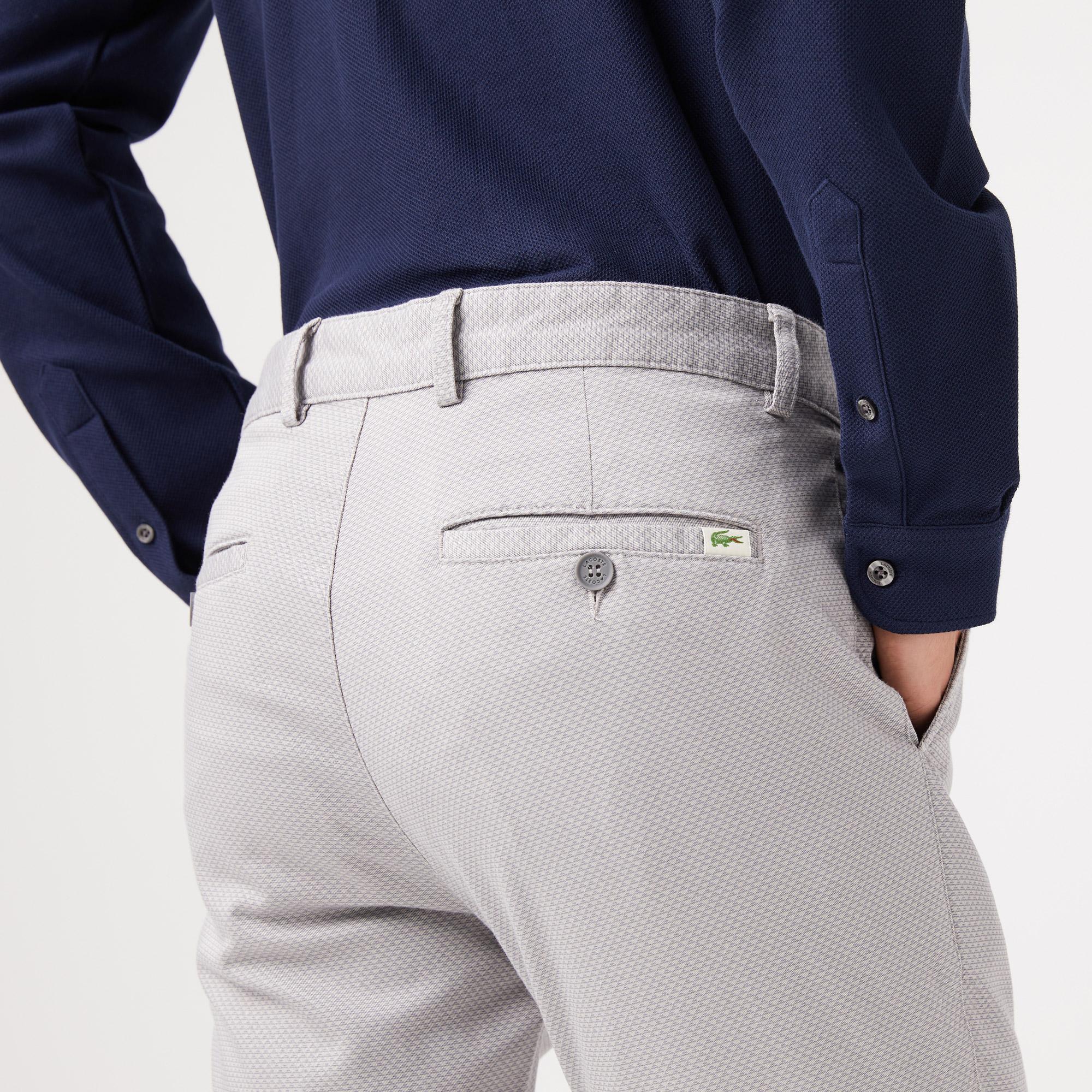 Erkek Slim Fit Baskılı Açık Gri Pantolon