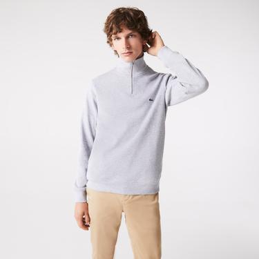  Erkek Classic Fit Yarım Fermuarlı Gri Sweatshirt