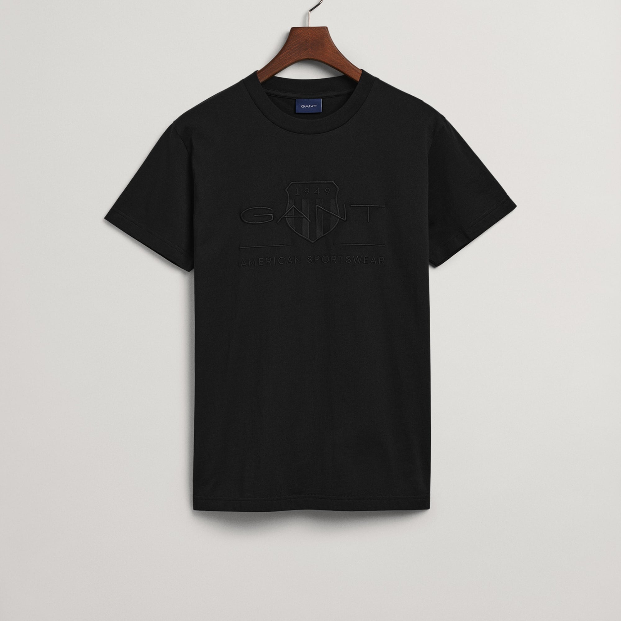 GANT Erkek Siyah Regular Fit Bisiklet Yaka Logolu T-Shirt