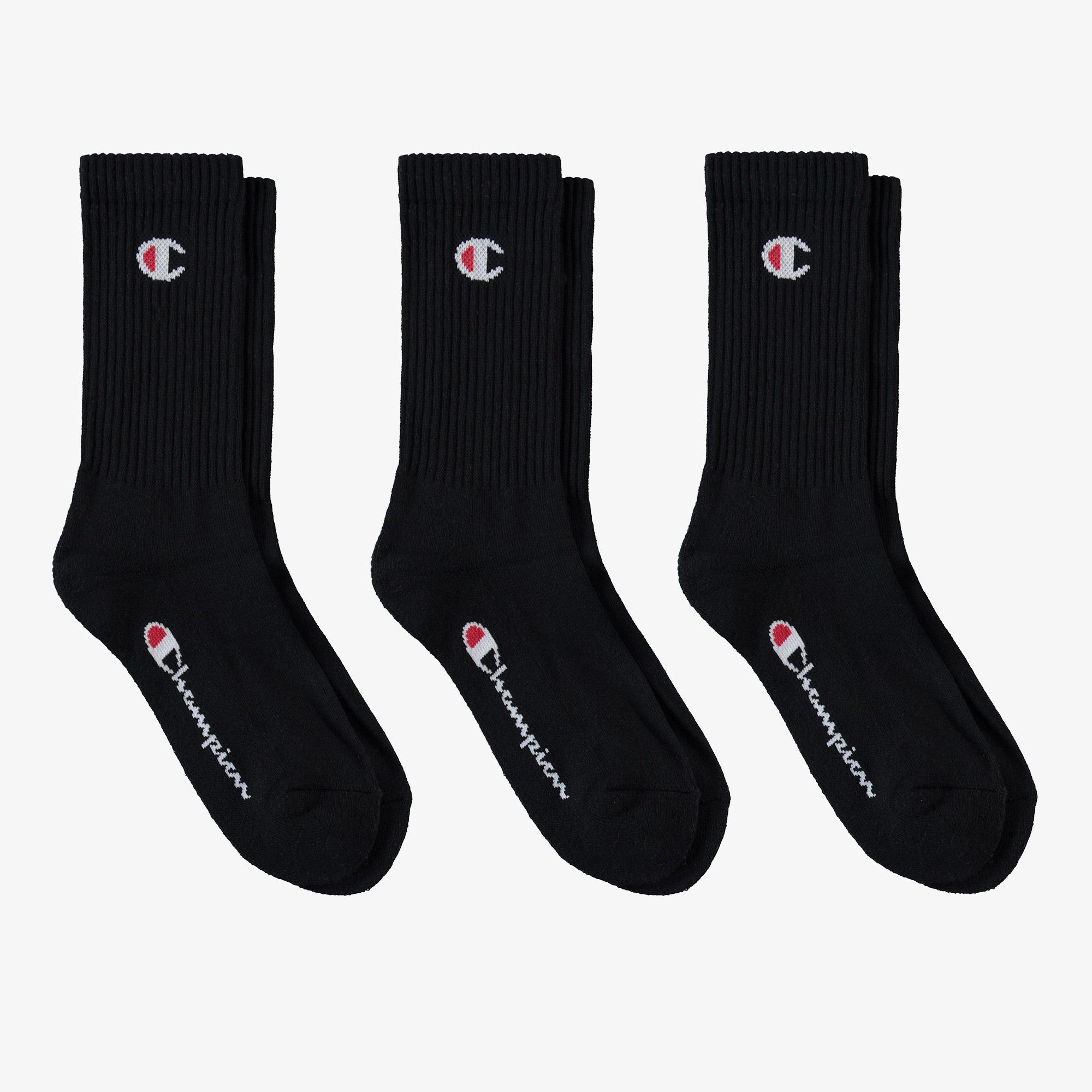 Champion 3'lü Crew Unisex Siyah Çorap