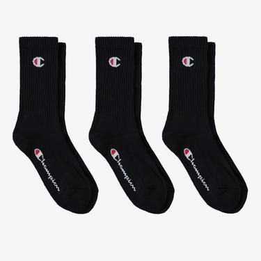  Champion 3'lü Crew Unisex Siyah Çorap