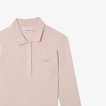  Kadın Slim Fit Uzun Kollu Pembe Polo